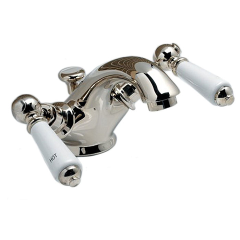 Devon&Devon Devon Dandy Смеситель для раковины на 1 отв., с донным клапаном, c ручками белыми, цвет: никель блестящий, MARF54NKS