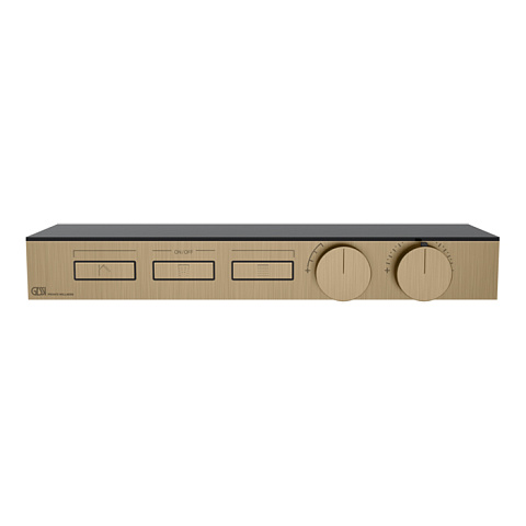 Gessi Hi-Fi Термостат для душа, с вкл. до 3 источников одновременно (внешняя часть), с полкой из черного мат. стекла, цвет: warm bronze brushed pvd, 63024#726