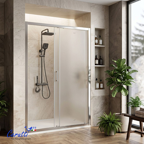 GLORIA D120F (120x195) дверь ДЛЯ ДУША, стекло матовое, алюм. полир.проф. БЕЗ ПОДДОНА! Ceruttispa