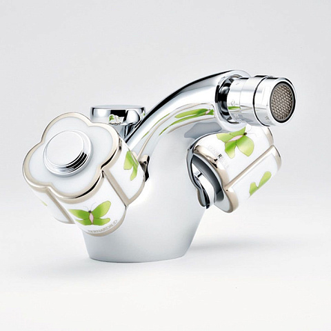 THG CAPUCINE VERT DECOR PLATINE Смеситель для биде на 1 отверстие, с донным клапаном, декор платина/зеленый, цвет хром, A7E-A02-3202