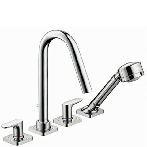 Axor AX Citterio M Смеситель на борт ванны, на 4 отв., с рычаговыми рукоятками, с ручным душем,(внешняя часть), цвет: хром, 34454000