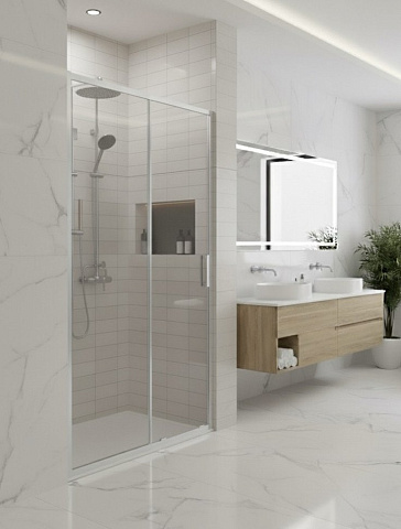 Душевая дверь раздвижная CeramaLux CL307-1011 Chrome 1000-1100×1900 мм, профиль хром, стекло 6 мм прозрачное