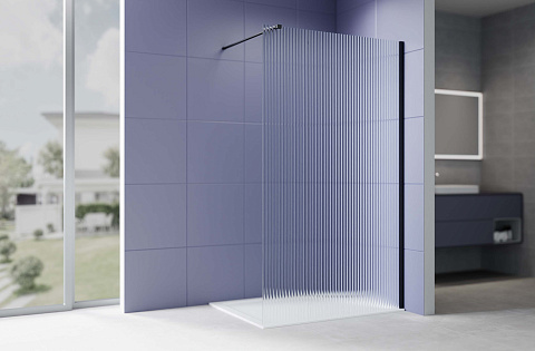 Душевая перегородка Walk-in Aquatek AQ.WI.090.2BL 90х200 см, рифлёное стекло 8 мм, профиль чёрный матовый