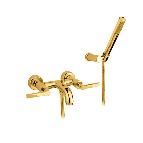 Nicolazzi Mac Kinley 05 Смеситель для ванны с 2мя ручками, с переключателем ванна/душ, + комплект руч. душа, цвет: золото, 2202GO29