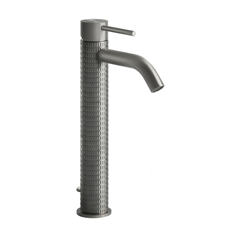 GESSI 316 Смеситель для раковины на 1 отверстие, высокий h=305мм, с донным клапаном, излив 123мм, цвет: steel brushed, 54204#239