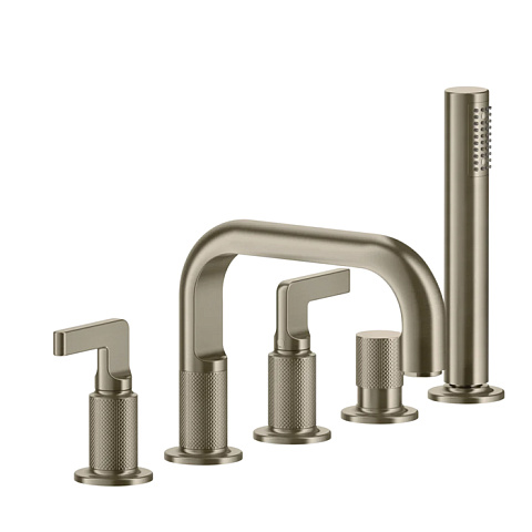 GESSI INCISO Смеситель для ванны на 5 отверстий с изливом, переключателем, ручным душем и шлангом 1,50 м, цвет: finox, 58040#149
