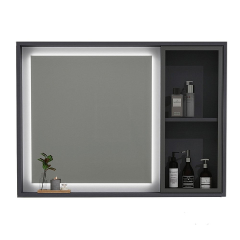 Зеркальный шкаф Black&White U910.MC1000 S133, Unihopper, DTC петли, LED c кнопкой вкл. (950x140x700)