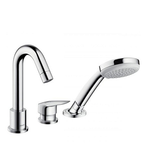 Hansgrohe HG Logis Смеситель на борт ванны, на 3 отв, излив 111мм, с ручным душем 2jet, цвет: хром, 71310000
