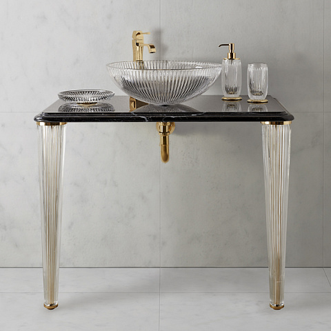 3SC Elegance Консоль ELEGANCE 90х54хh97см с раковиной EL11, топ-мрамор nero marquinia, сифон,цвет: золото 24к. Lucido, EL3090NMGD