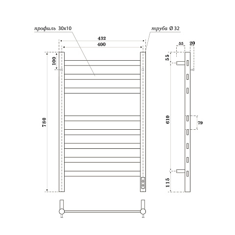 Полотенцесушитель электрический APEXTERMO Стелла ST00184GF 800x400, графит металлик