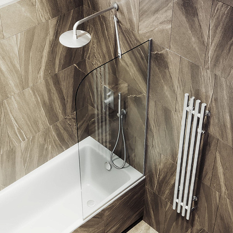 Шторка для ванны в профиле MaybahGlass 1400×340 Стекло 6 мм Бесцветное, узкий профиль хром матовый MGV-131-5у