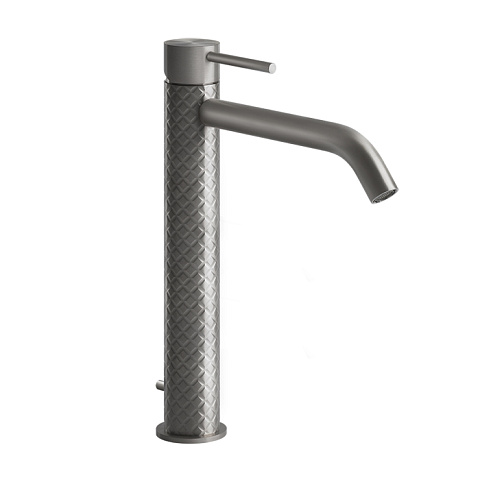 GESSI 316 Смеситель высокий для раковины на 1 отверстие с донным клапаном, h=305мм , излив 156мм, цвет: steel brushed, 54103#239