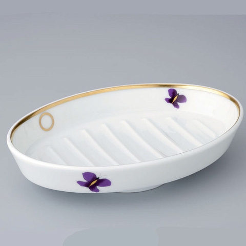 THG CAPUCINE MAUVE DECOR OR Мыльница керамическая, настольная, декор золото/лиловый, цвет белый, A7D-A02-4607