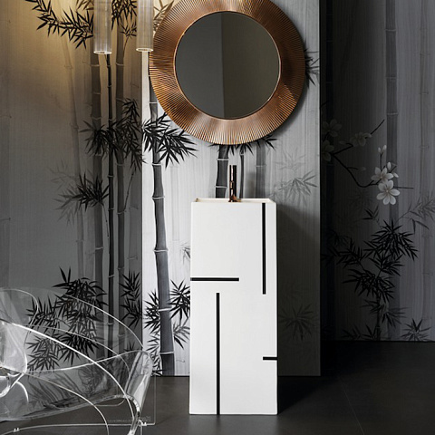 Laufen Kartell Свободност раковина 375х435х900мм без перелива, с 1 отв. под смеситель, цвет: с серыми линиями, 8.1133.1.D01.111.1