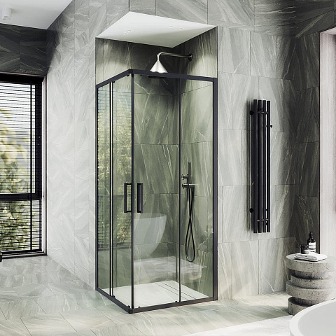 Душевой угол раздвижной MaybahGlass 900×900×1950 Стекло 6 мм Бесцветное, профиль черный MGY-1323-6