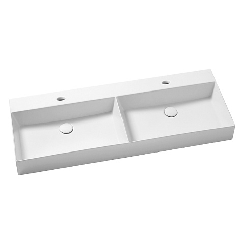 AZZURRA ELEGANCE Squared Двойная раковина подвесная/накладная 122х45см с 2отв. под смеситель , цвет белый, ELLP12245DQMBI/(EQA122 2V/2F bi)*2