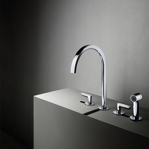 Fantini Icona Deco Смеситель для кухни, 4 отв, без донного клапана, излив 215мм, с ручн душем, цвет: хром, 53 02 R151