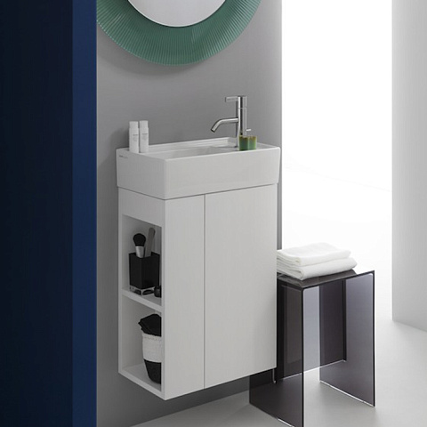 Laufen Kartell Раковина 460х280х120мм без перелива, с 1 отв. под смеситель, полочка справа, со скр сливом, цвет: белый, 8.1533.4.000.111.1