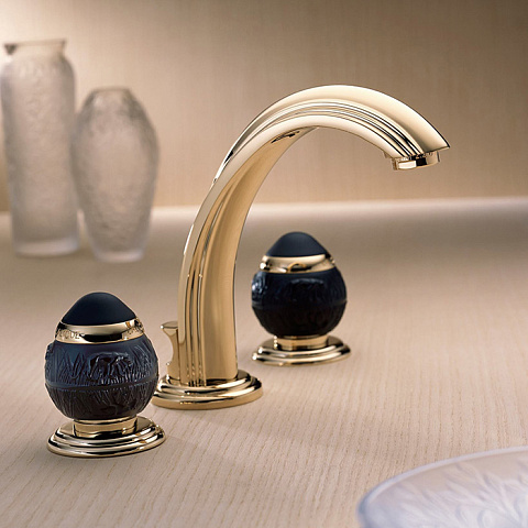 THG PANTHERE CRISTAL NOIR Смеситель для раковины на 3 отверстия, с донным клапаном, цвет Soft gold, A2K-F30-151