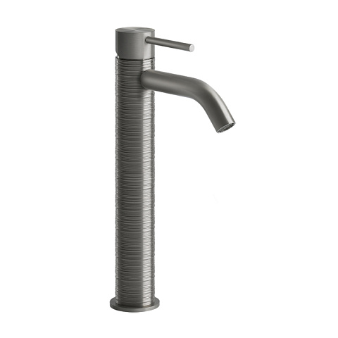 GESSI 316 Смеситель для раковины на 1 отверстие, высокий, h=305мм, без донного клапана, излив 123мм, цвет: steel brushed, 54309#239