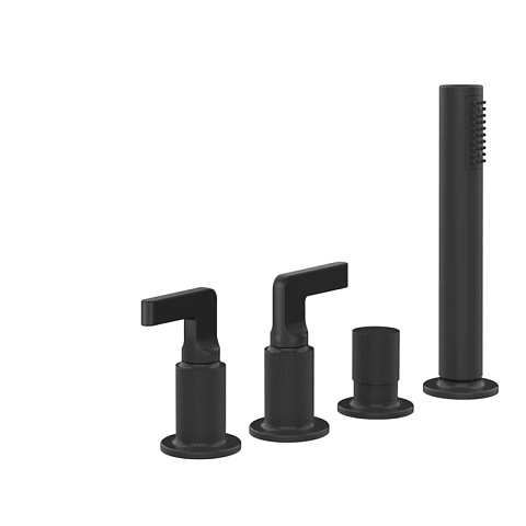 GESSI INCISO Смеситель для ванны на 4 отверстия для наполнения через слив-перелив, переключатель, с ручным душем, цвет: Black XL, 58043#299