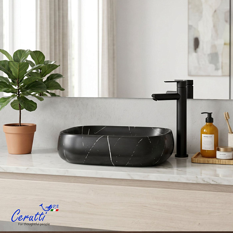 Раковина накладная Ceruttispa, CR0086 MMB1 (565х400х145) мрамор матовый черный, прямоугольная