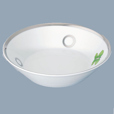 THG CAPUCINE VERT DECOR PLATINE Блюдо керамическое ø130 мм., настольное, декор платина/зеленый, цвет белый, A7E-A02-4615