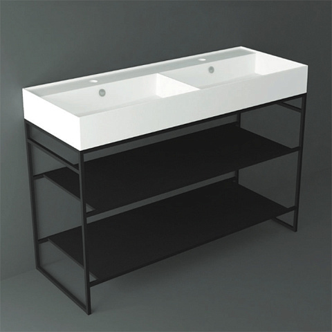 SIMAS AGILE Структура металлическая 121x46xh72 см, напольная, для раковины AG121, с 2 полками, цвет черный матовый, AGSA121