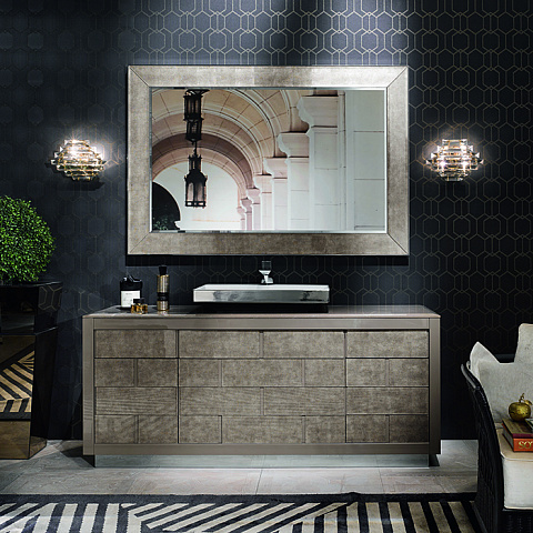 VITAGE milldue edition Ritz Тумба под рак 1810х548х741мм, напольная, 4 ящика, 2 двери, цок сталь, рама глянц лак Castoro, фасад стекло Alligator gold, 3142.74.111.98