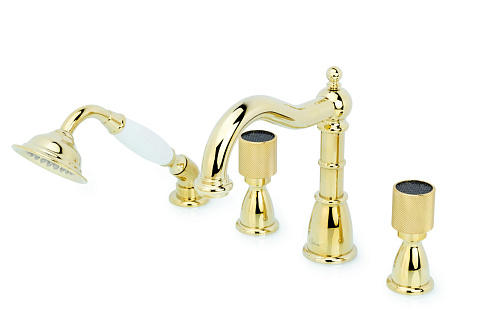 Смеситель врезной 4 отв. Boheme ROYAL CRYSTAL BLACK, золото (комплект) 395-Royal/CRST black