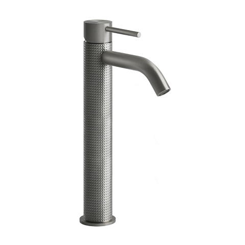 GESSI 316 Смеситель для раковины на 1 отверстие, высокий, h=305мм, без донного клапана, излив 123мм, цвет: steel brushed, 54409#239