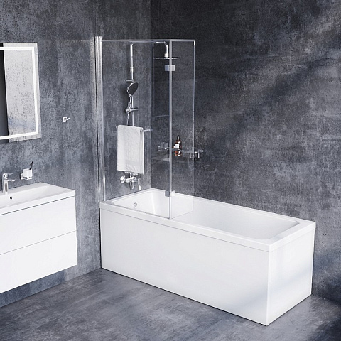 Душ.шторка на борт ванны 150х80 DAMIXA Skyline DX35WBS-D7W1-150MT, профиль анод, стекло прозрачное, полотенцедержатель