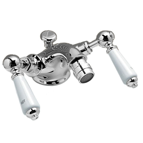 Devon&Devon Devon Dandy Смеситель для биде на 1 отв., с донным клапаном, c ручками белыми, цвет: хром, MARF55CR