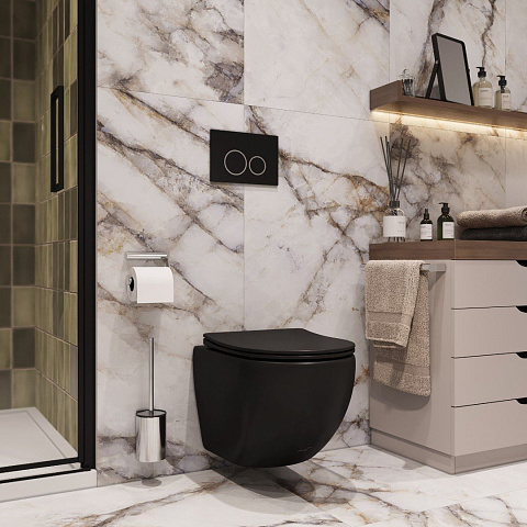 Унитаз подвесной Ceruttispa СЕЛЛА (SELLA) Aria MB CT9160 черный матовый, ТЕРМООБЖИГ (не плёнка) безободковый (490х360х325)