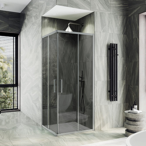 Душевой угол раздвижной MaybahGlass 900×900×1950 Стекло 6 мм Графит, профиль хром матовый MGY-1328-5