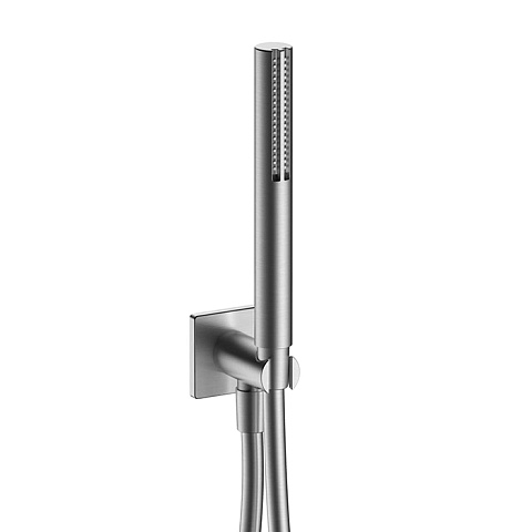 Fantini Milano Душевой набор: вывод воды 1/2”, шланг 150 см, ручная лейка FIT, держатель для лейки, цвет: матовая натуральная сталь, 86 93 8052