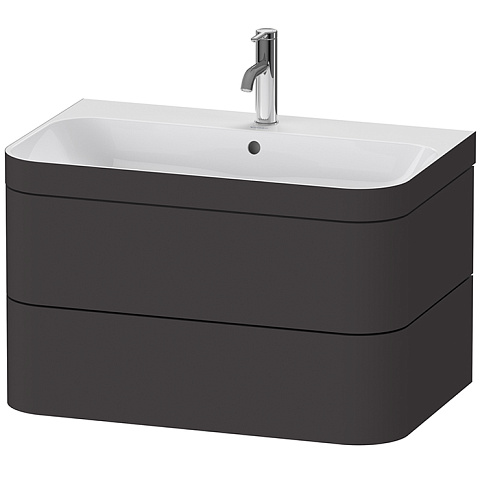 DURAVIT HAPPY D.2 PLUS Комплект мебели 775х490х468мм, 2 ящ, с 1 отв, в компл.с сиф и донным клап, раковина bi-color, цвет Графит супермат (ЦЕНА с СКЛ), HP4637O8080
