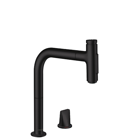 Hansgrohe HG Metris Select Кухонный смеситель, на 2 отв, с вытяжным изливом 2jet, цвет: черный матовый, 73818670