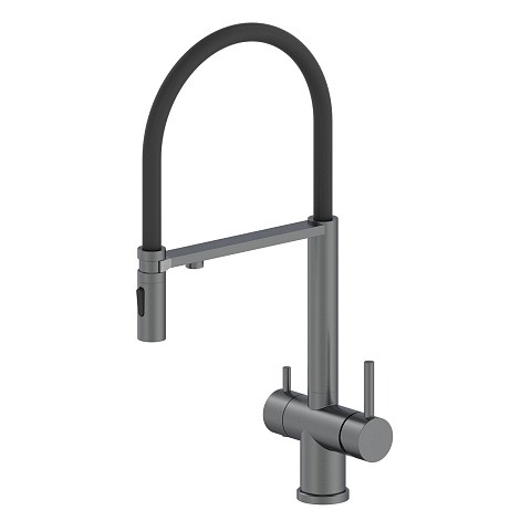 Кухонный смеситель с гибким изливом Oliveeka K OL-458009-BGM, матовый оружейный металл