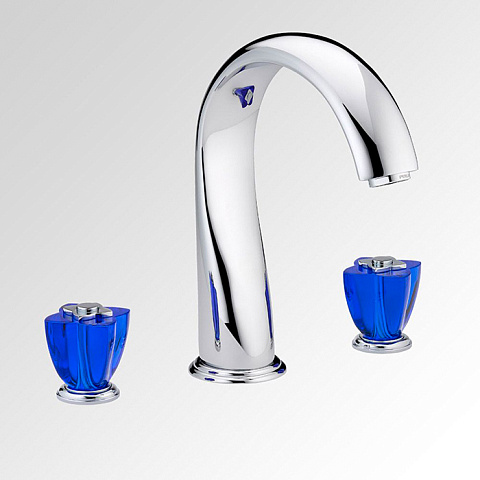 THG PETALE DE CRISTAL BLEU Смеситель на борт ванны на 3 отверстия, без ручного душа, стекло синее, цвет хром, U6B-A02-25SG
