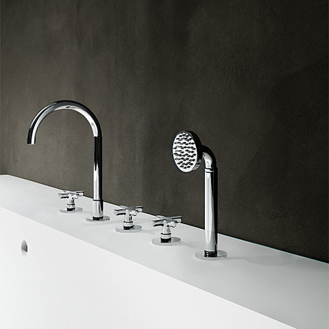 Fantini Icona Classic Смеситель на борт ванны, 5 отв., излив 160мм, с ручн.душем, цвет: хром, 53 02 R065