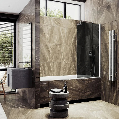 Шторка для ванны поворотная на монопетле MaybahGlass 1400×400 Стекло 6 мм Графит, профиль хром матовый MGV-603-5