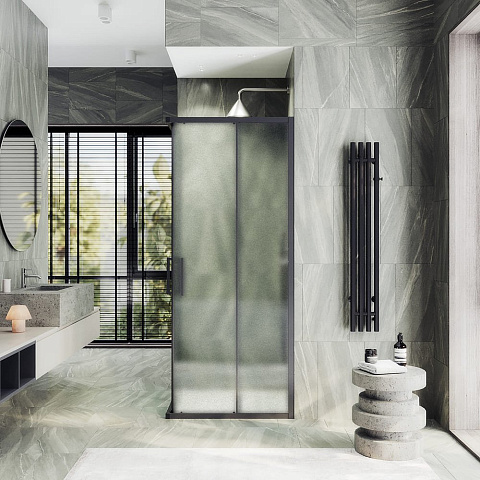 Душевой угол раздвижной MaybahGlass 900×900×1950 Стекло 6 мм Сатин, профиль черный MGY-1327-6
