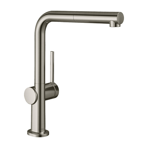 Hansgrohe HG Talis M54 Смеситель для кухни, на 1 отв, однорычажный, поворотный излив 215мм с вытяжным душем, 1jet, h265мм, цвет: нерж. сталь, 72808800