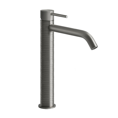 GESSI 316 Смеситель для раковины на 1 отверстие, высокий, h=305мм, без донного клапана, излив 156мм, цвет: steel brushed, 54306#239