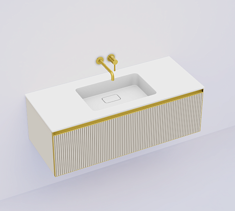 Armadi Art QUATRO 1 120CM тумба рифл CASHMERE профиль MATT GOLD + внутр. подсв. 790-M1-120-RIB-CM-MG-LED