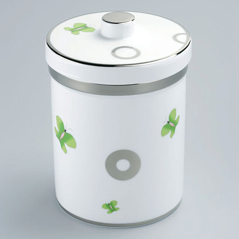 THG CAPUCINE VERT DECOR PLATINE Банка керамическая с крышкой, настольная, декор платина/зеленый, цвет белый, A7E-A02-4611