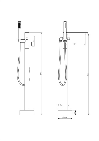 Смеситель для ванны напольного монтажа WONZON & WOGHAND STICK, Хром WW-88649901-CR