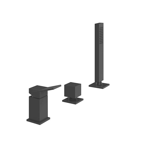 Gessi Rettangolo K Смеситель для ванны на 3 отверстия, с переключателем и ручным душем, без излива, цвет: черный, 53043#299