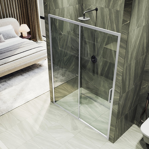 Душевая дверь раздвижная MaybahGlass 1950×1100 Стекло 6 мм Бесцветное, профиль хром матовый MGD-1975-5